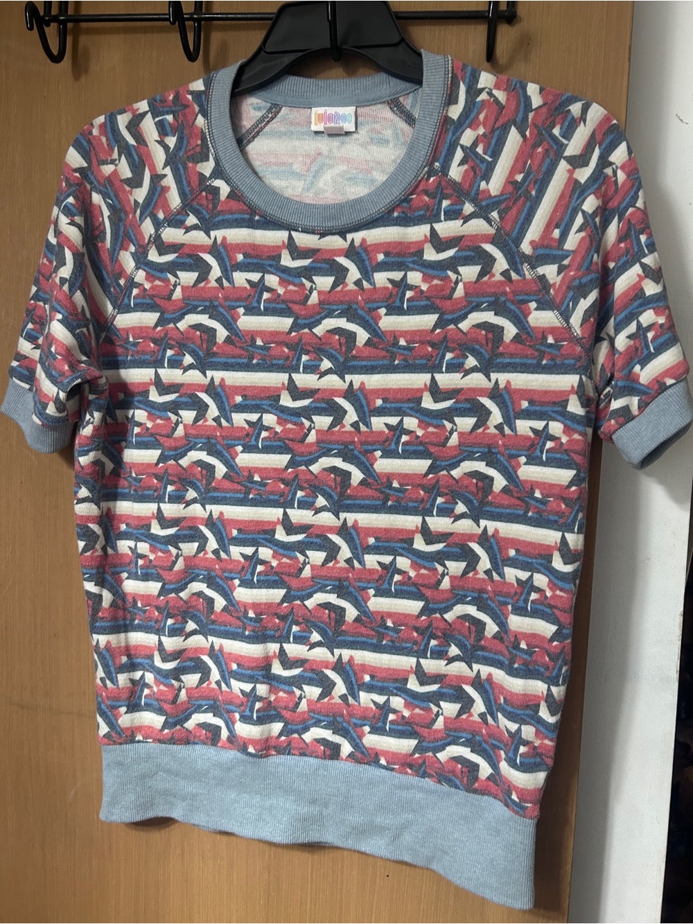Short Sleeve Patterned Sweater in Red & Blue star 🌟 motif